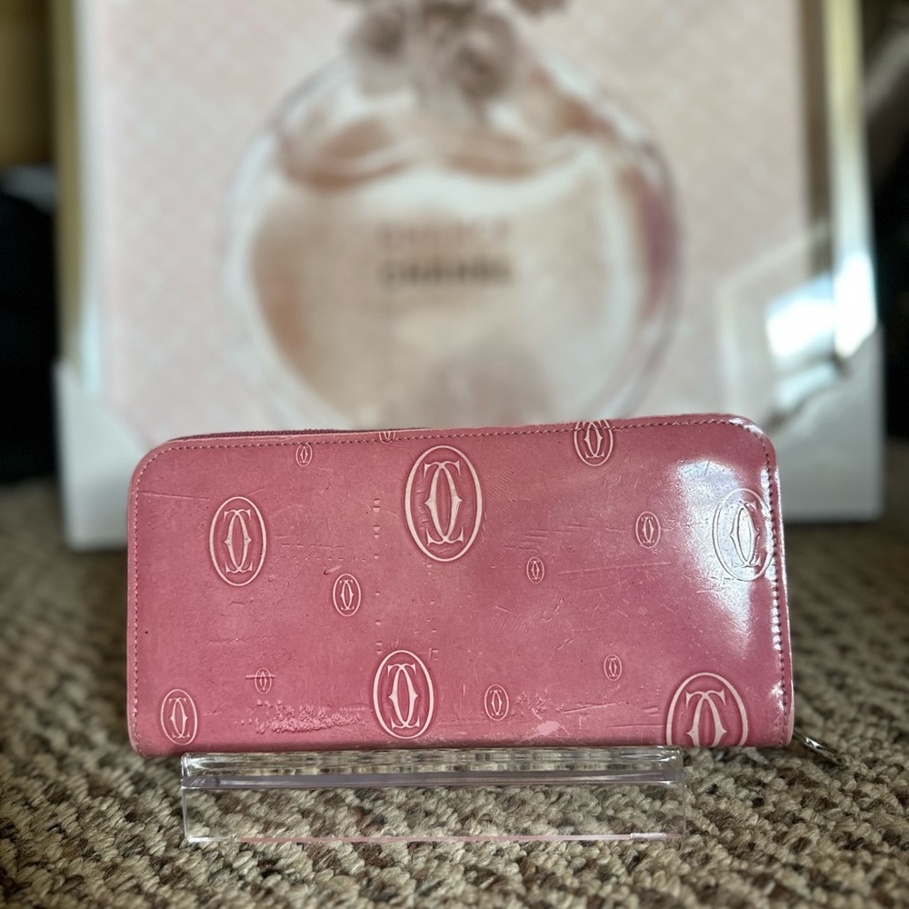 Cartier Happy Birthday Zip Wallet Pink Patent Leather
